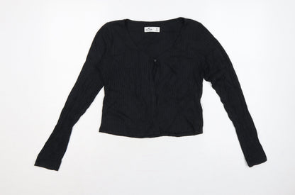 Hollister Women’s Black M Ribbed V-Neck Button Cardigan Slim Knit