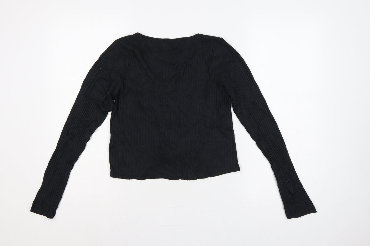 Hollister Women’s Black M Ribbed V-Neck Button Cardigan Slim Knit