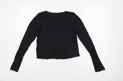 Hollister Women’s Black M Ribbed V-Neck Button Cardigan Slim Knit