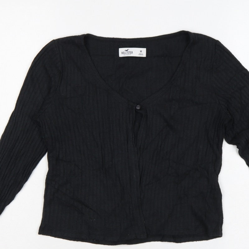 Hollister Women’s Black M Ribbed V-Neck Button Cardigan Slim Knit