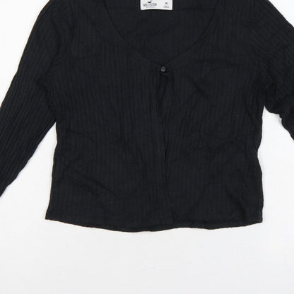 Hollister Women’s Black M Ribbed V-Neck Button Cardigan Slim Knit