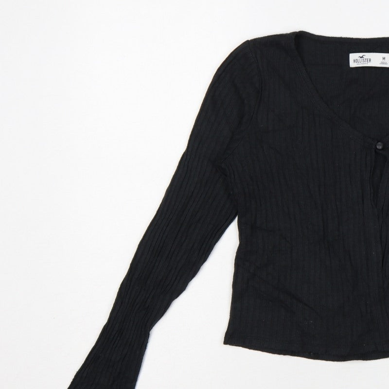 Hollister Women’s Black M Ribbed V-Neck Button Cardigan Slim Knit