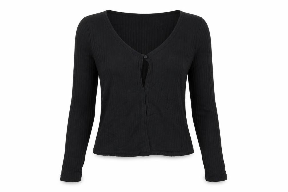 Hollister Women’s Black M Ribbed V-Neck Button Cardigan Slim Knit