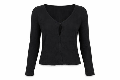 Hollister Women’s Black M Ribbed V-Neck Button Cardigan Slim Knit