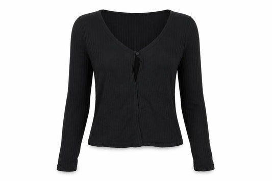 Hollister Women’s Black M Ribbed V-Neck Button Cardigan Slim Knit