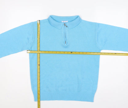 Damart Women Blue UK 12 Collared 1/4 Zip Acrylic Knit Jumper