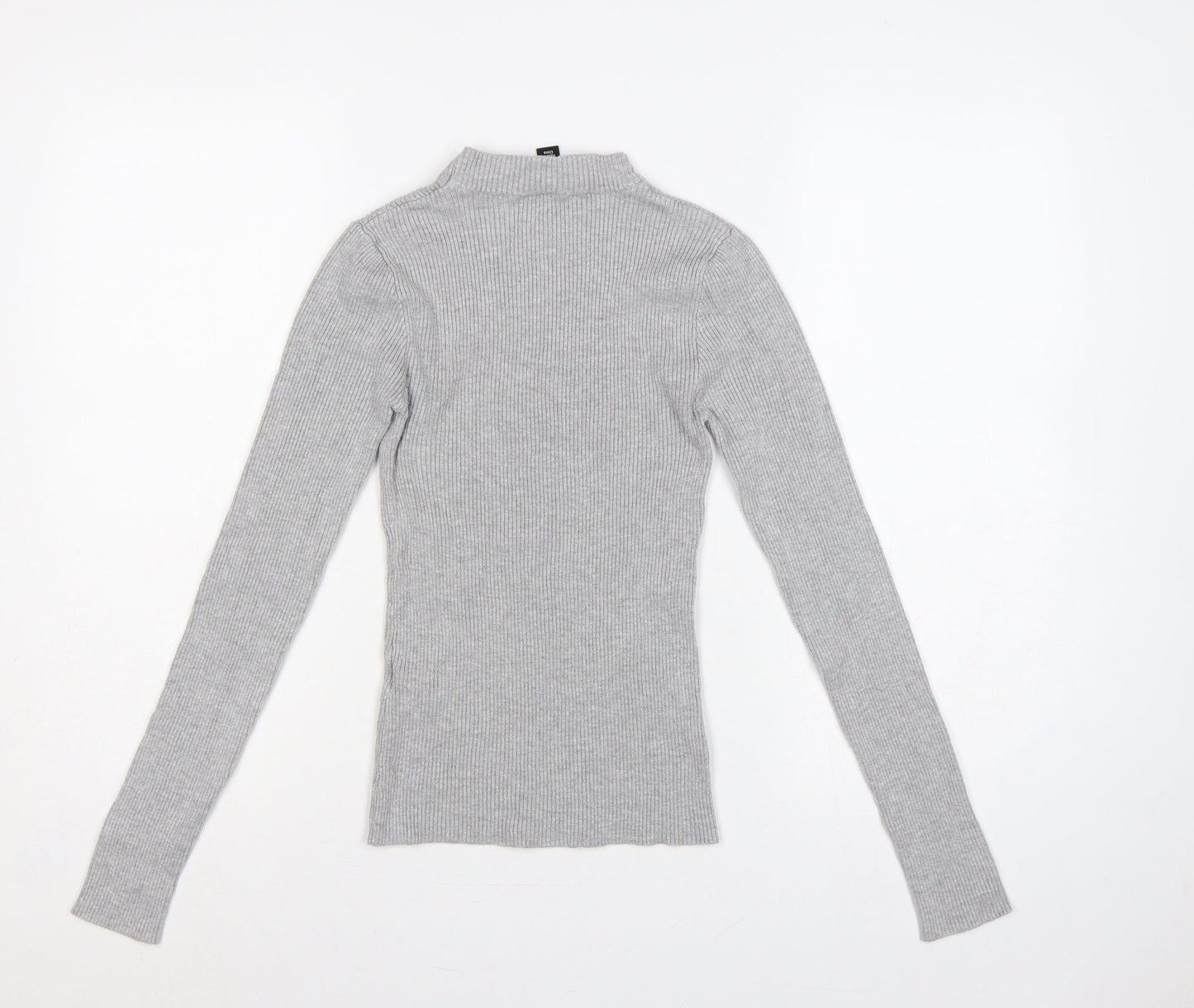 New Look Women Grey UK 8 Ribbed Mock Neck Button Slim Jumper