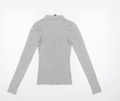 New Look Women Grey UK 8 Ribbed Mock Neck Button Slim Jumper