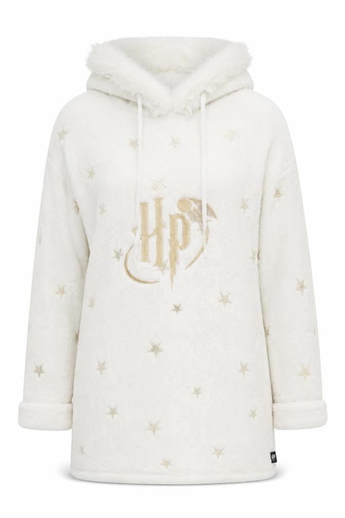 Front view of Tu Teens White S Harry Potter Hooded Star Fleece Pyjama Top