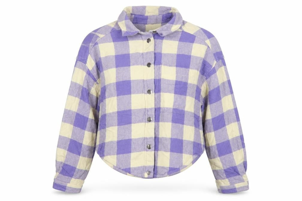 Front view of ASOS Design Women Purple Check Cotton Button-Up Shirt UK 8