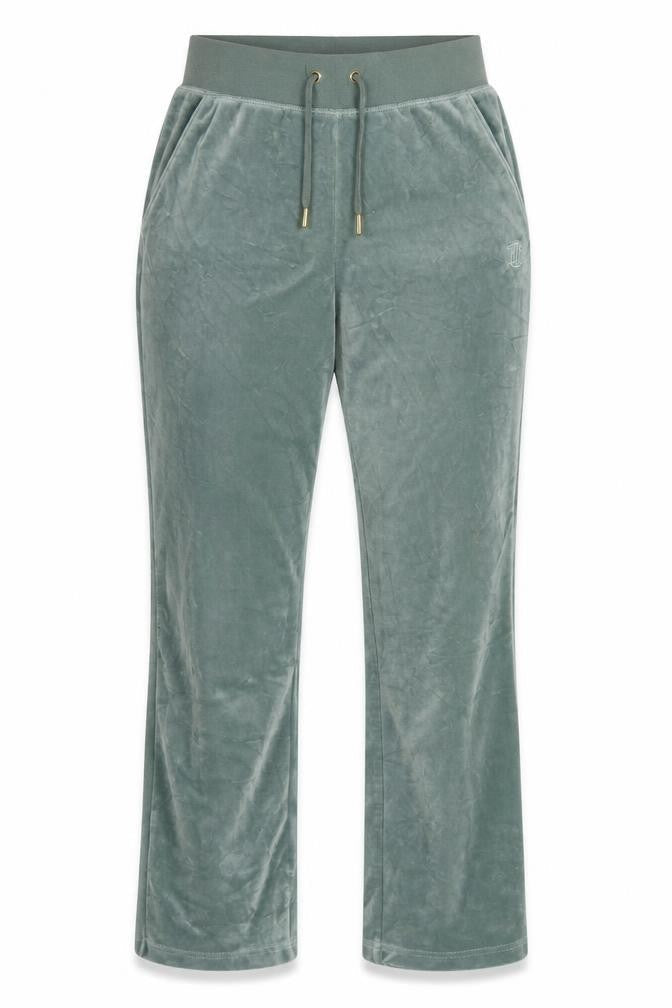 Front view of Juicy Couture Women’s Green XS Velour Jogger Trousers Logo