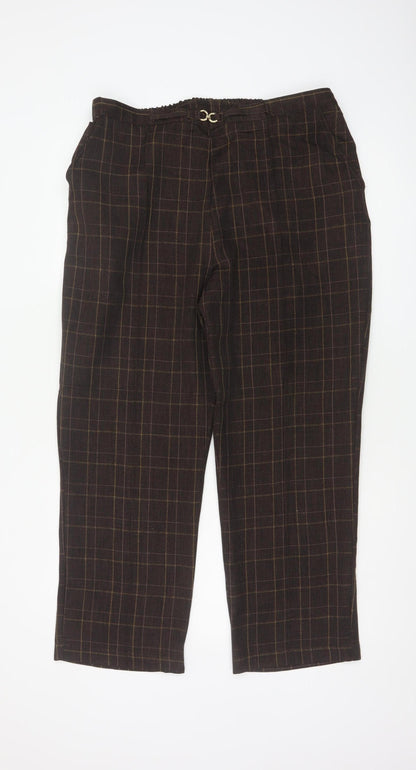 Damart Women’s Brown Check Straight Trousers UK 18 Elastic Waist
