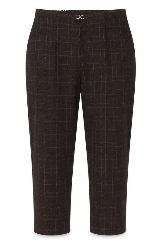Damart Women’s Brown Check Straight Trousers UK 18 Elastic Waist