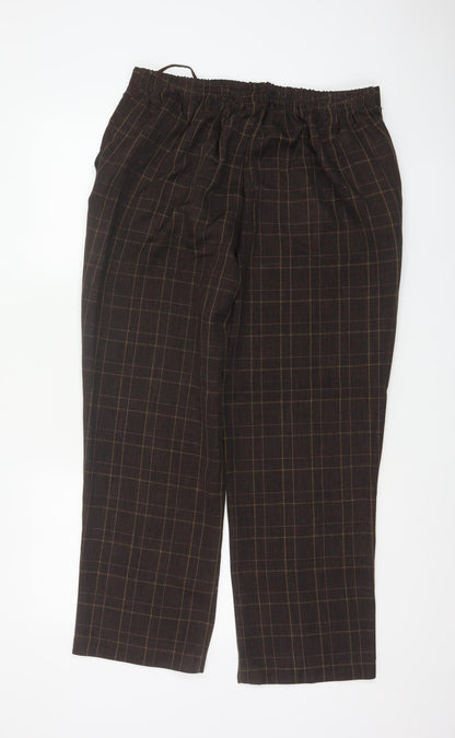 Damart Women’s Brown Check Straight Trousers UK 18 Elastic Waist