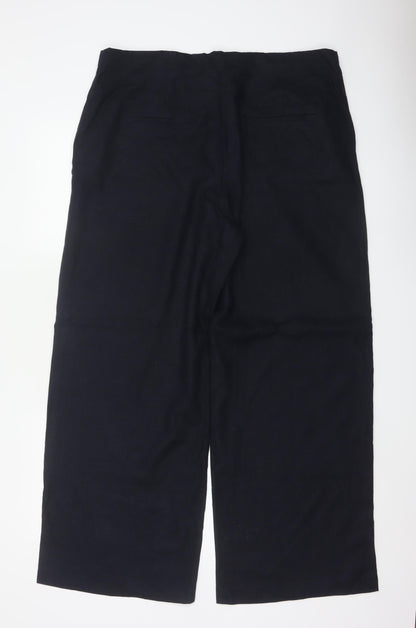 M&S Collection Women’s Blue Wide Leg High Rise Linen Trousers UK 18