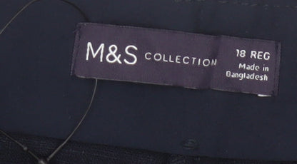 M&S Collection Women’s Blue Wide Leg High Rise Linen Trousers UK 18
