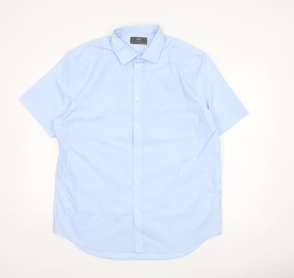 Marks and Spencer Men Blue 16.5 Regular Fit Short Sleeve Button-Up Shirt