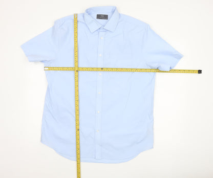 Marks and Spencer Men Blue 16.5 Regular Fit Short Sleeve Button-Up Shirt
