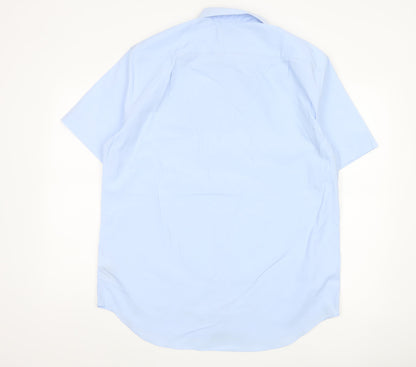 Marks and Spencer Men Blue 16.5 Regular Fit Short Sleeve Button-Up Shirt