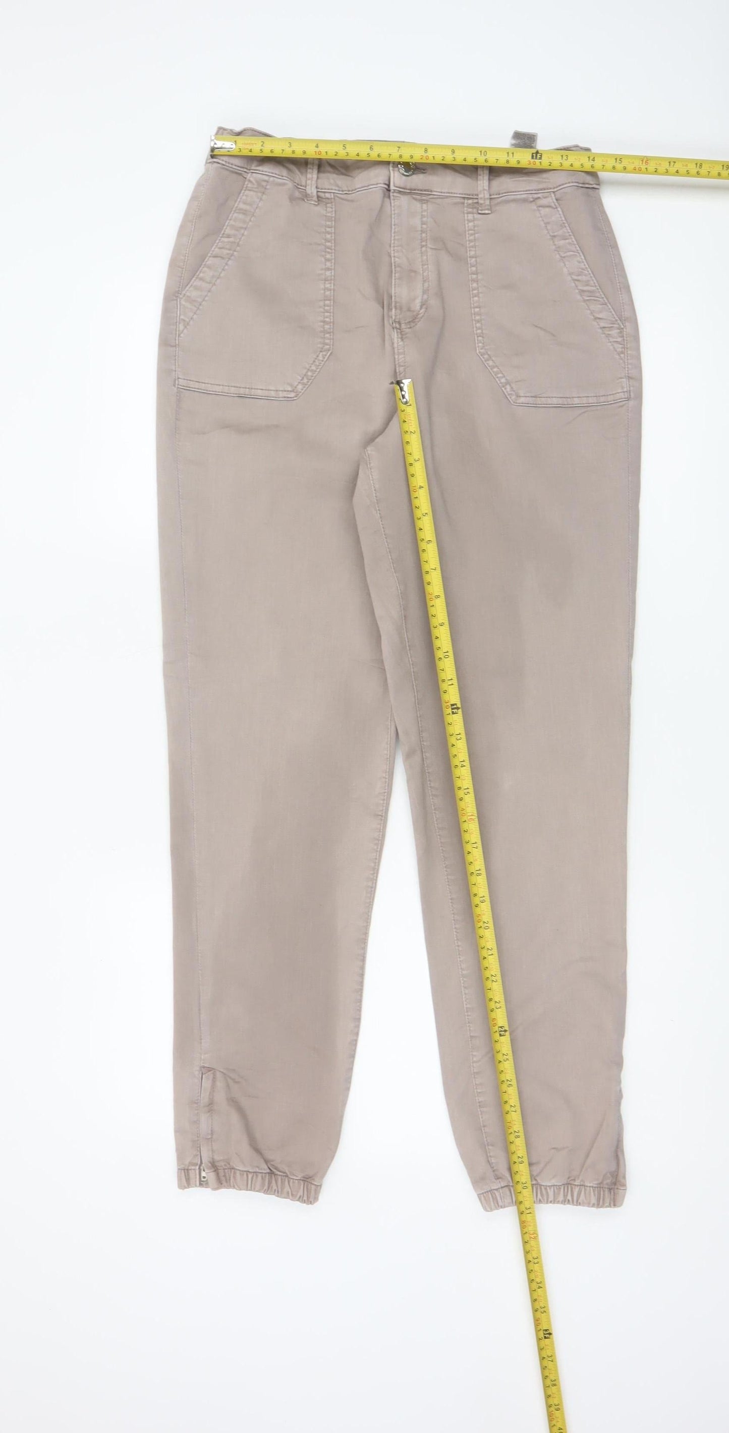 M&S Women’s Beige Size 12 Long Tapered Jogger Trousers Pockets