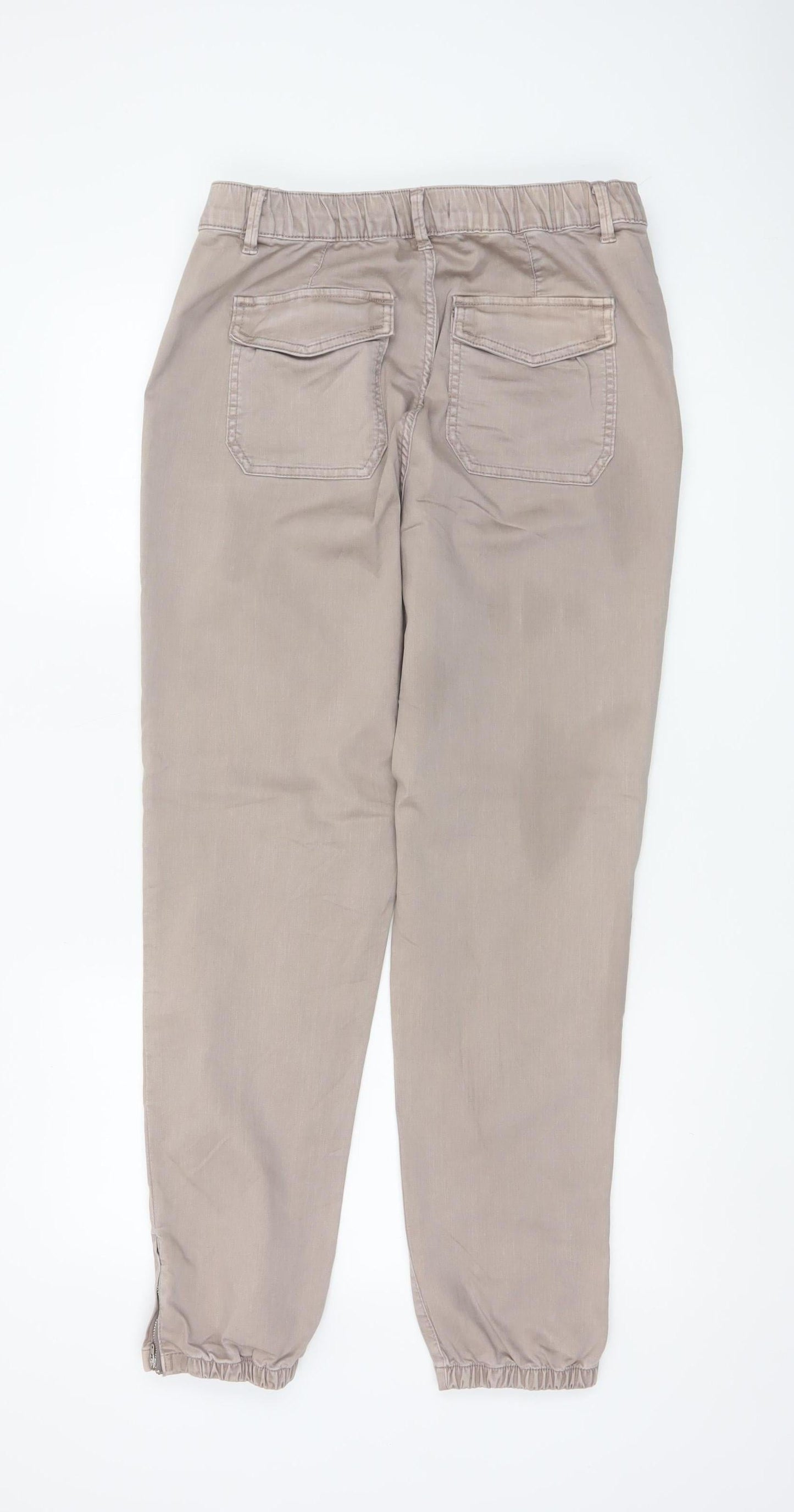 M&S Women’s Beige Size 12 Long Tapered Jogger Trousers Pockets