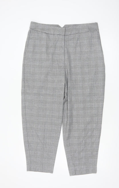 M&S Women Grey Check Tapered Tailored Trousers UK 16 Regular