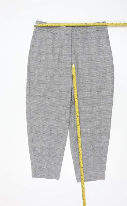 M&S Women Grey Check Tapered Tailored Trousers UK 16 Regular