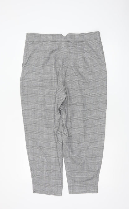 M&S Women Grey Check Tapered Tailored Trousers UK 16 Regular