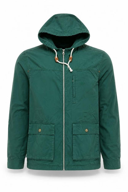 Front view of adidas men’s green m hooded full zip cotton utility jacket