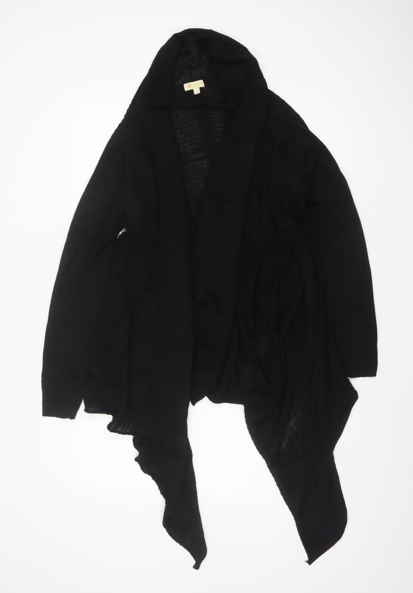 Monsoon Women Black L Open Waterfall Merino Wool Blend Cardigan