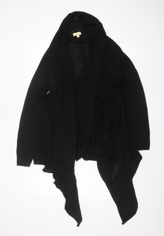 Monsoon Women Black L Open Waterfall Merino Wool Blend Cardigan
