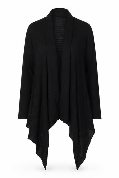 Monsoon Women Black L Open Waterfall Merino Wool Blend Cardigan