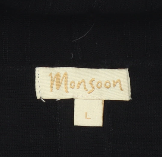 Monsoon Women Black L Open Waterfall Merino Wool Blend Cardigan