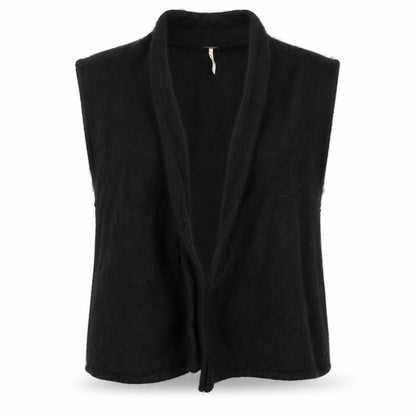 Free People Women Black Angora Knit Open Cowl Neck Vest Size L