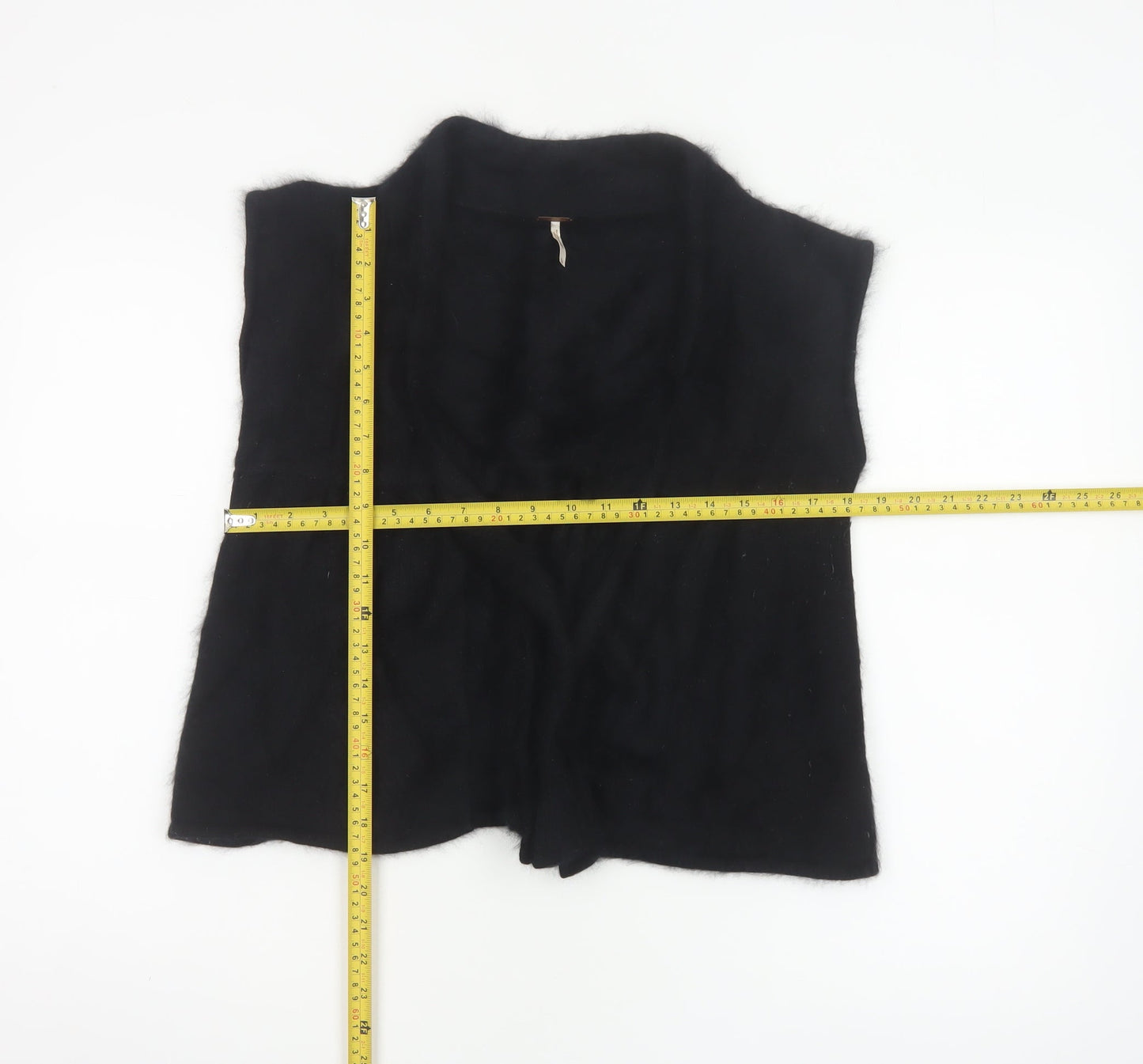 Free People Women Black Angora Knit Open Cowl Neck Vest Size L