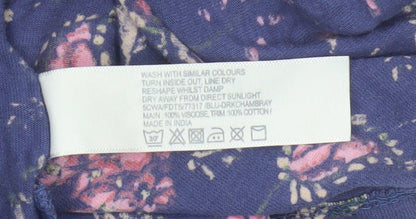 FatFace Women Blue Floral Size 12 Fit & Flare V-Neck Crochet Dress