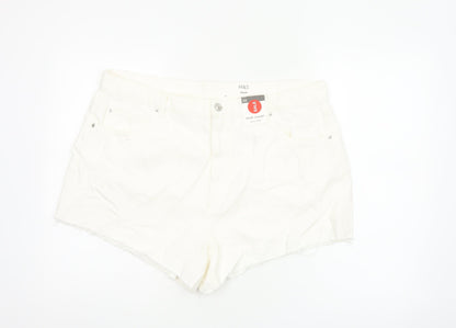 Marks & Spencer Women White UK 20 Mom High Rise Denim Shorts