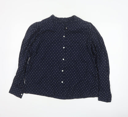 Marks and Spencer Women Blue UK 12 Ruffle Geometric Button-Up Blouse