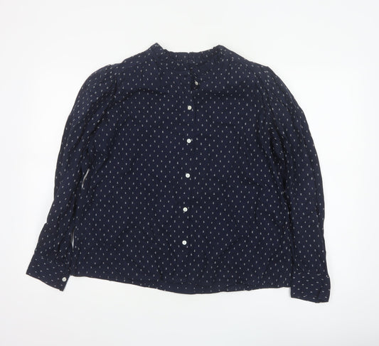 Marks & Spencer Women Blue UK 12 Ruffle Geometric Button-Up Blouse