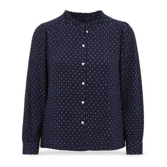Marks & Spencer Women Blue UK 12 Ruffle Geometric Button-Up Blouse