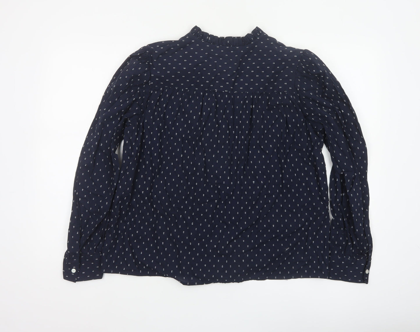 Marks and Spencer Women Blue UK 12 Ruffle Geometric Button-Up Blouse