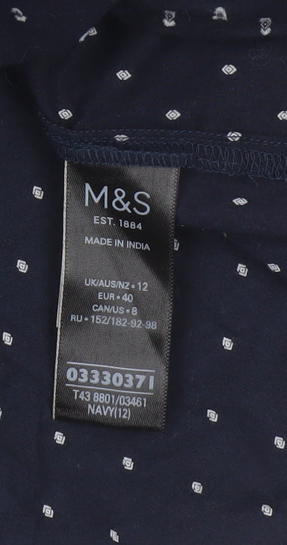 Marks and Spencer Women Blue UK 12 Ruffle Geometric Button-Up Blouse