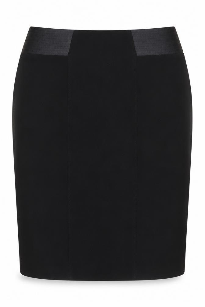 Front view of Kaliko Women Black UK 18 Knee Length Pencil Skirt Satin Panel
