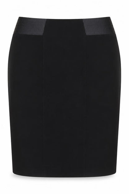 Front view of Kaliko Women Black UK 18 Knee Length Pencil Skirt Satin Panel
