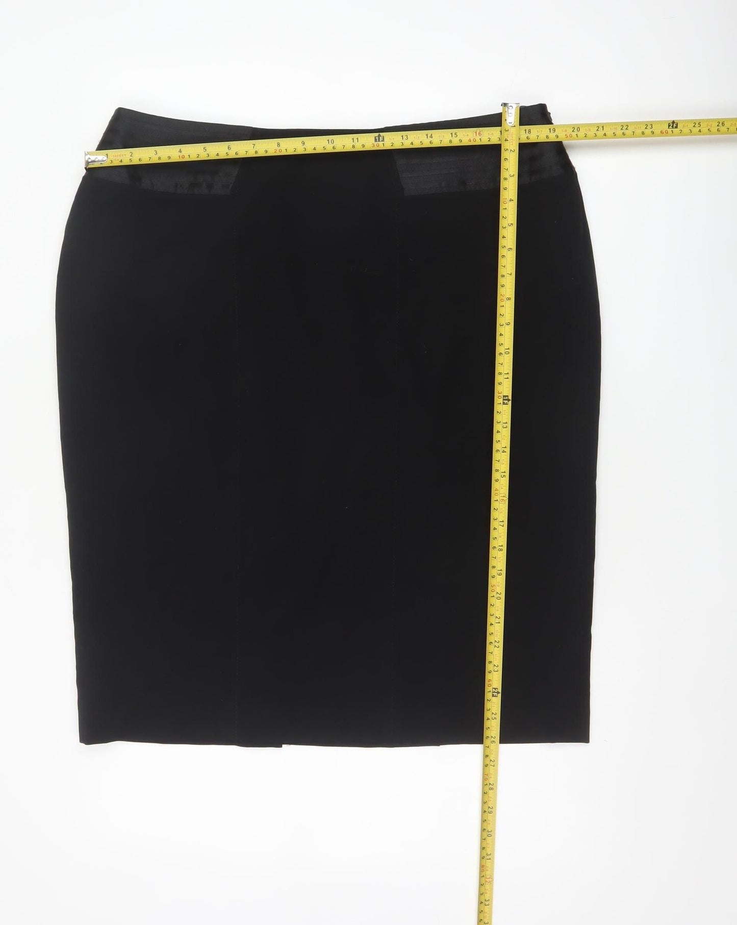 Kaliko Women Black UK 18 Knee Length Pencil Skirt Satin Panel