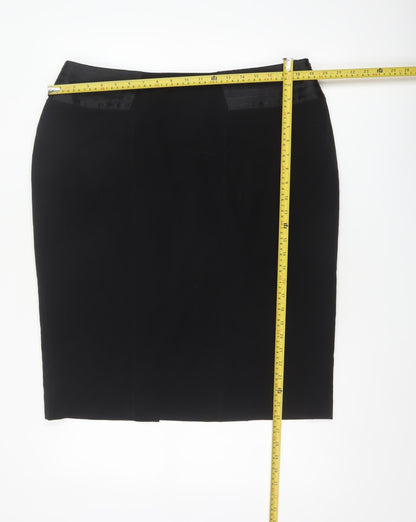 Kaliko Women Black UK 18 Knee Length Pencil Skirt Satin Panel