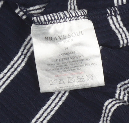 Brave Soul Women Navy Stripe UK 14 Bodycon Off Shoulder Knit Dress