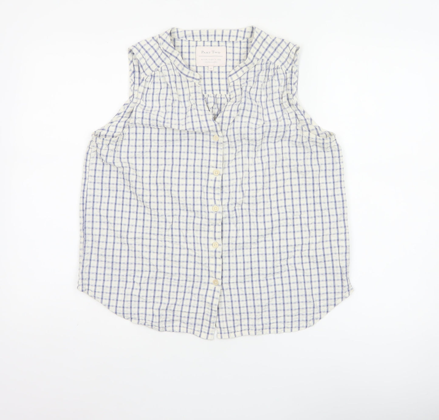 Part Two Women Blue White Check Cotton Sleeveless Button-Up Blouse UK 10