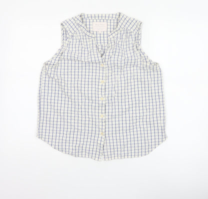 Part Two Women Blue White Check Cotton Sleeveless Button-Up Blouse UK 10