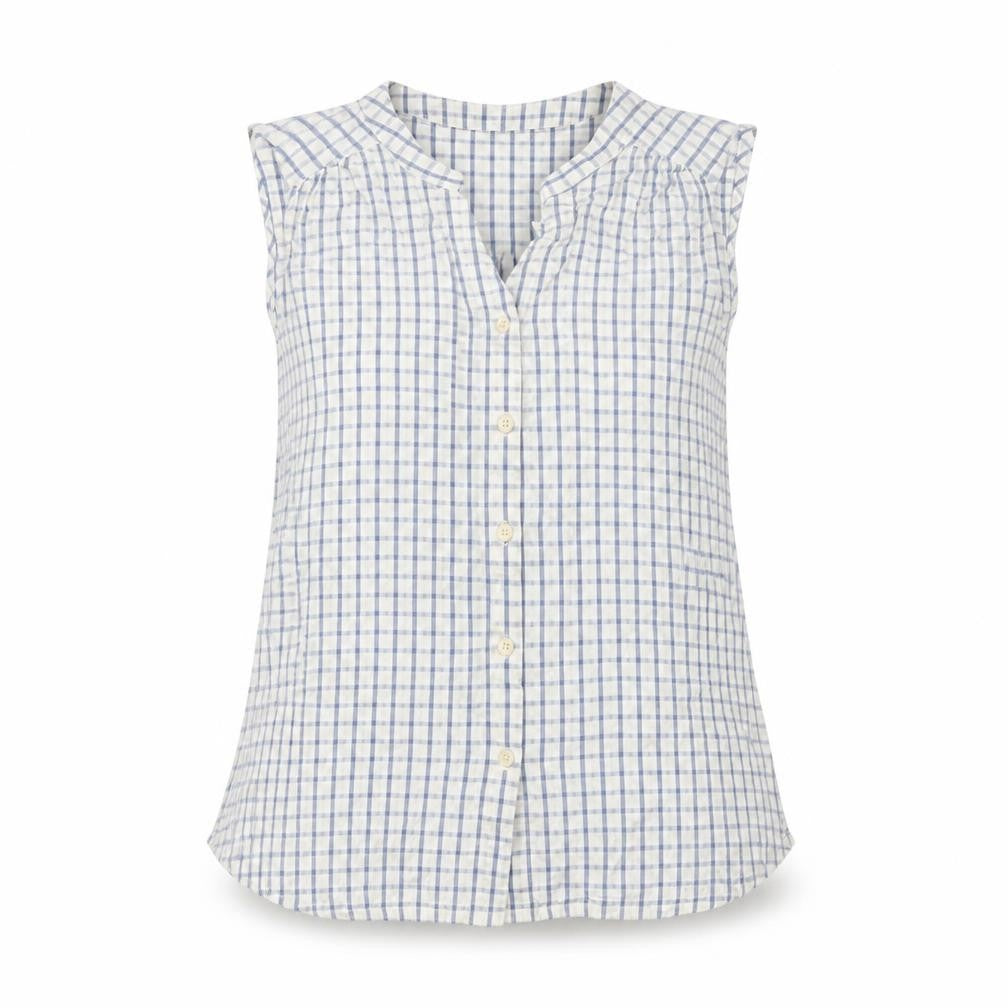 Part Two Women Blue White Check Cotton Sleeveless Button-Up Blouse UK 10